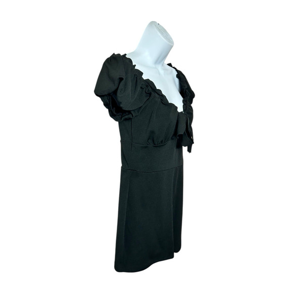 Shein Black Romper Shorts Sz Small Off the Shoulder Front Tie 2.5" Inseam - Picture 2 of 4